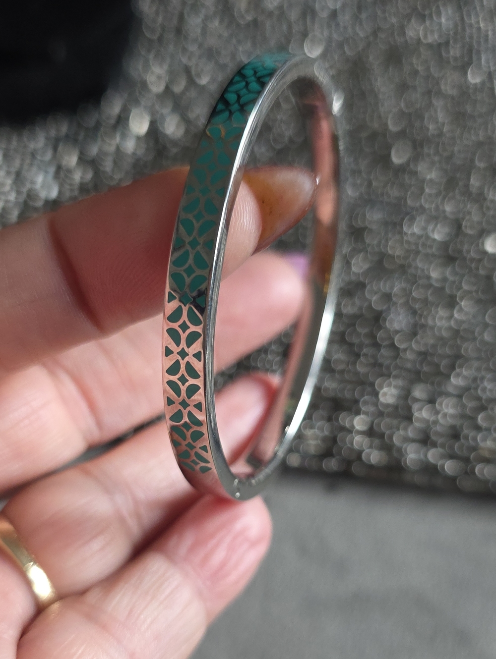 Fossil Turquoise Pattern Silver-Tone Inlay Bangle Bracelet